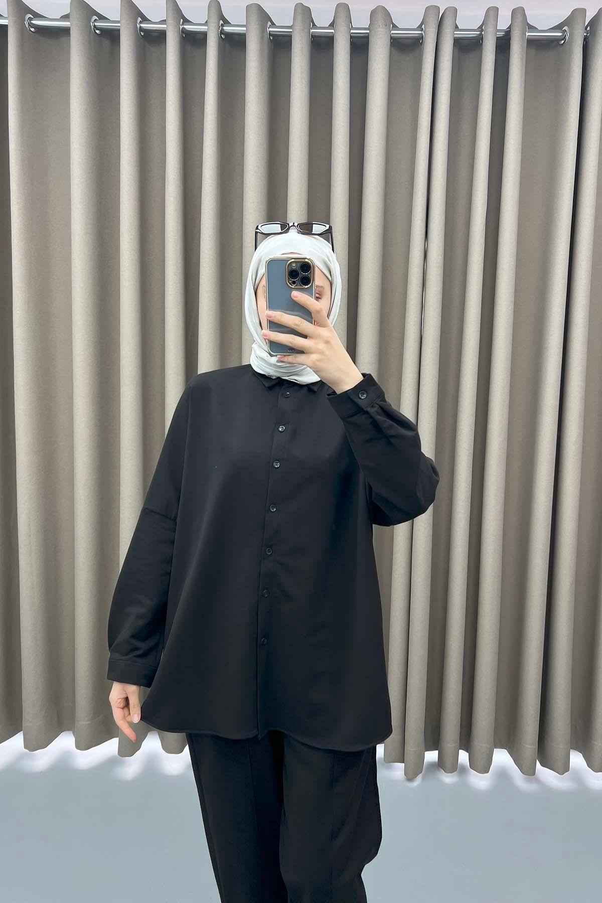 Oversize Gömlek Takım Siyah