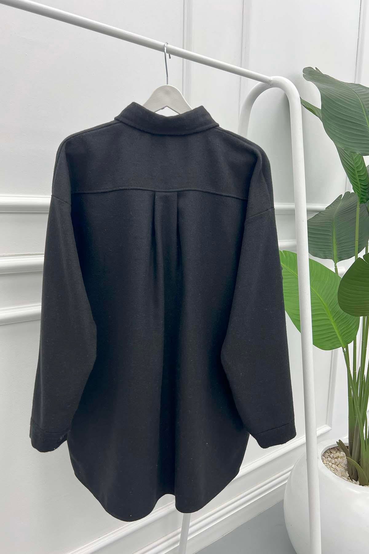 Oversize Kaşe Gömlek Siyah