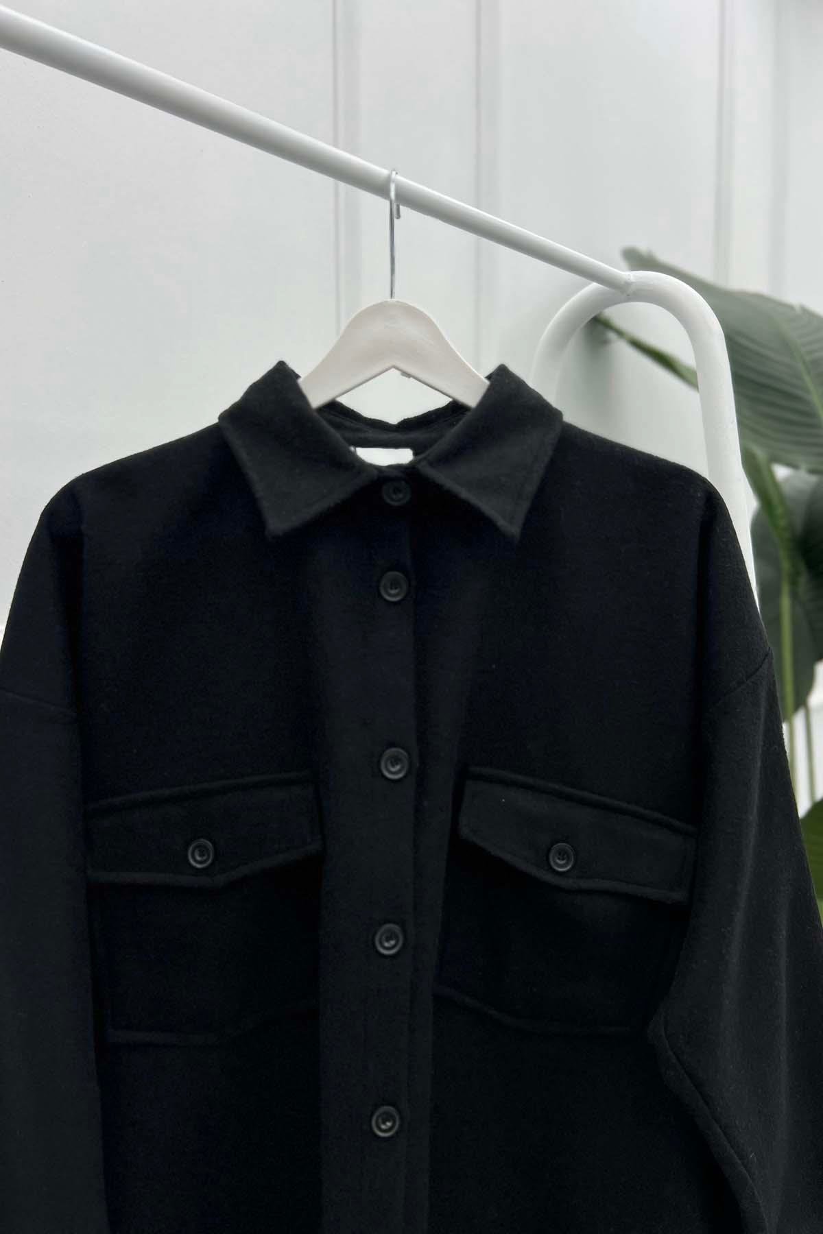 Oversize Kaşe Gömlek Siyah