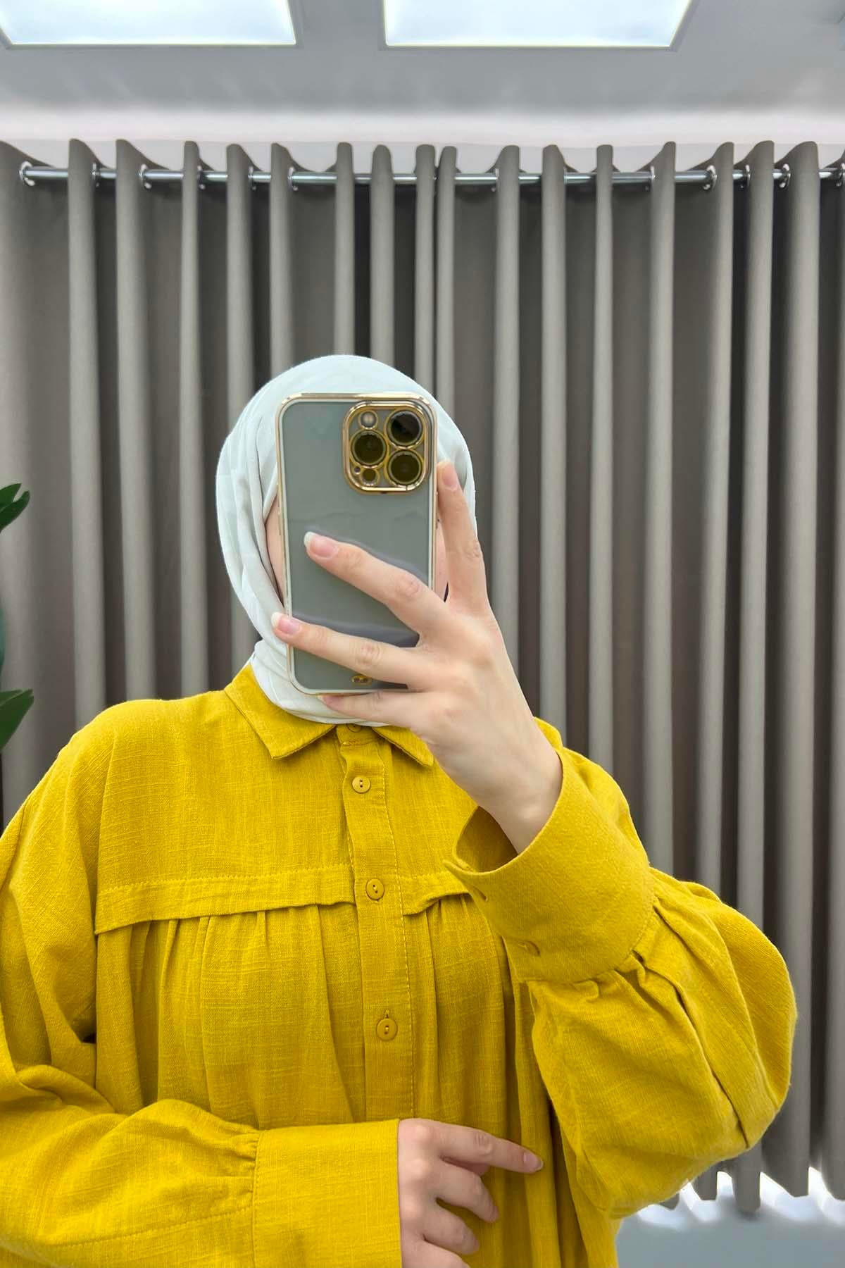 Oversize Keten Takım Hardal