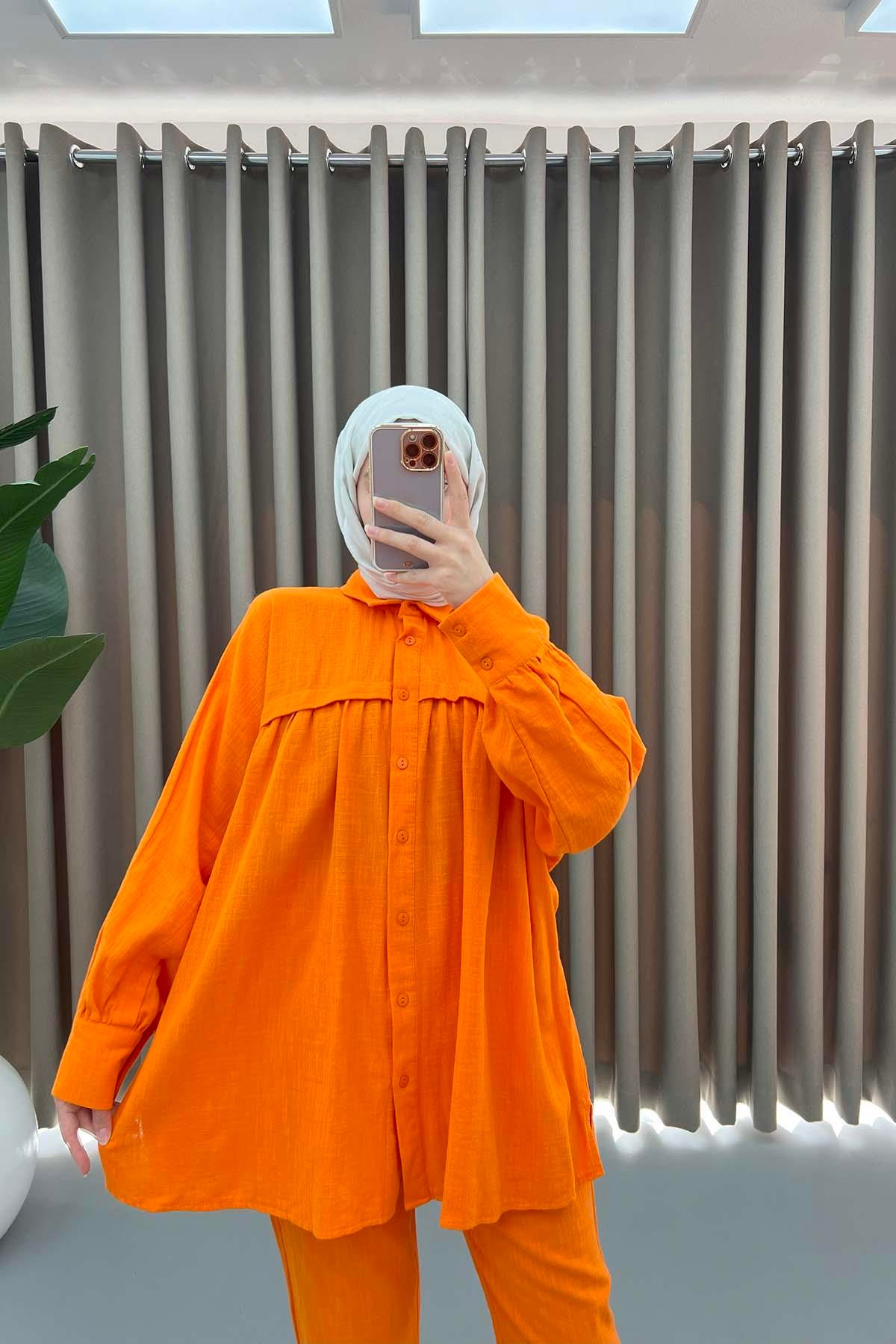 Oversize Keten Takım Turuncu