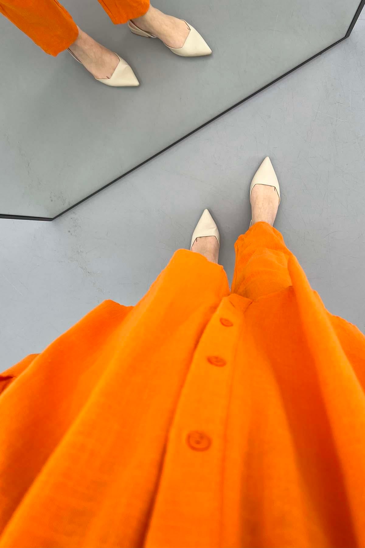 Oversize Keten Takım Turuncu