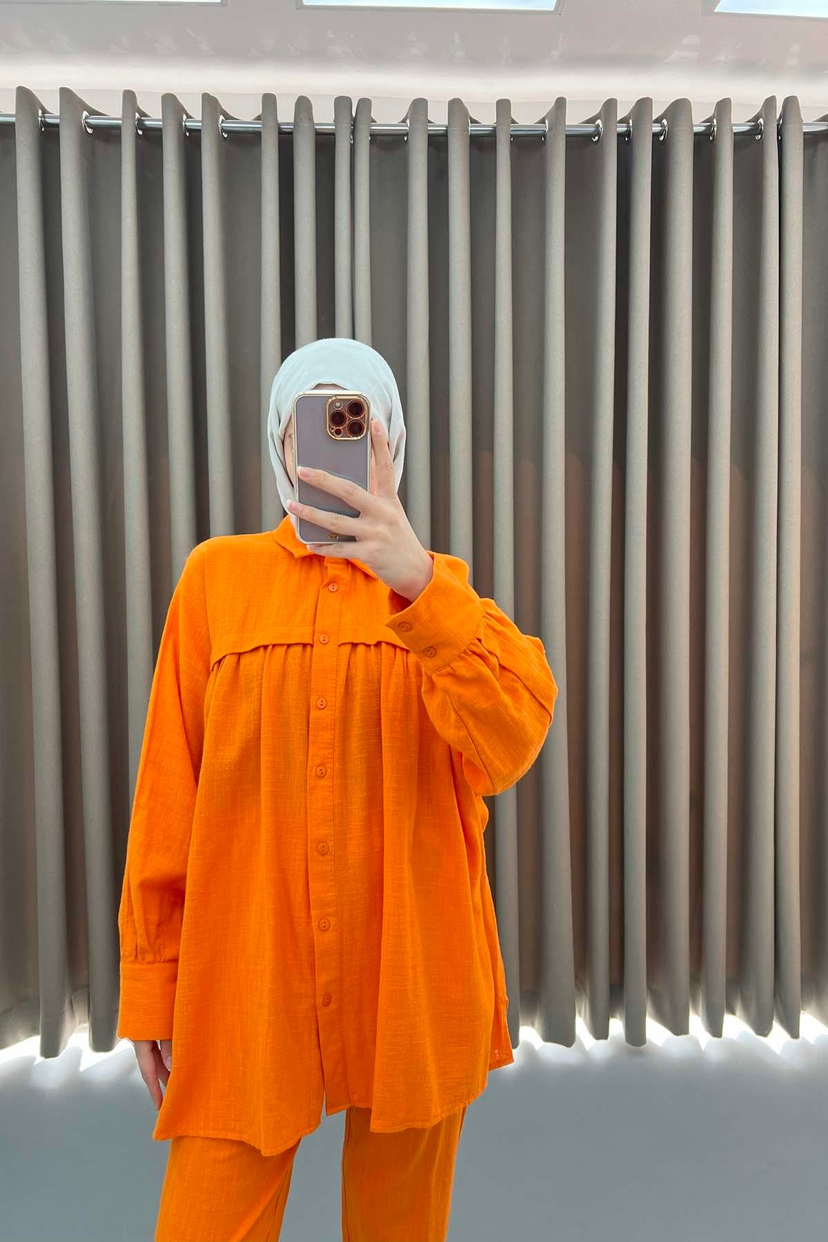 Oversize Keten Takım Turuncu