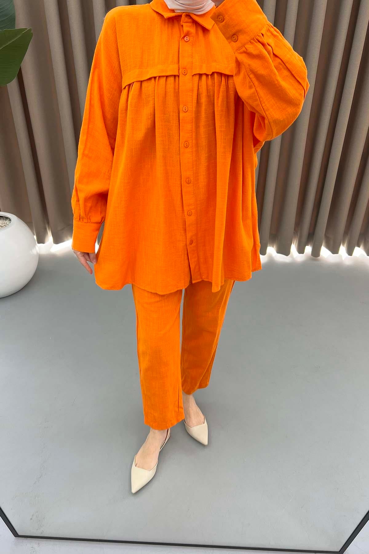 Oversize Keten Takım Turuncu