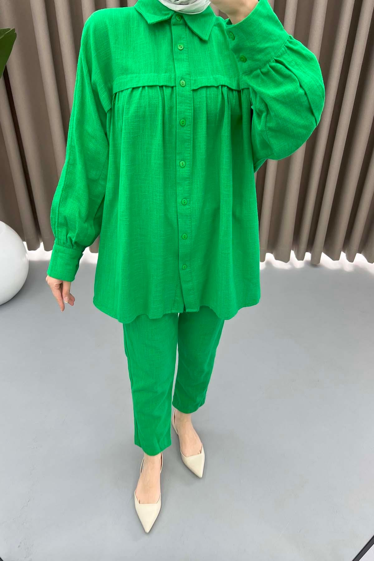 Oversize Keten Takım Yeşil