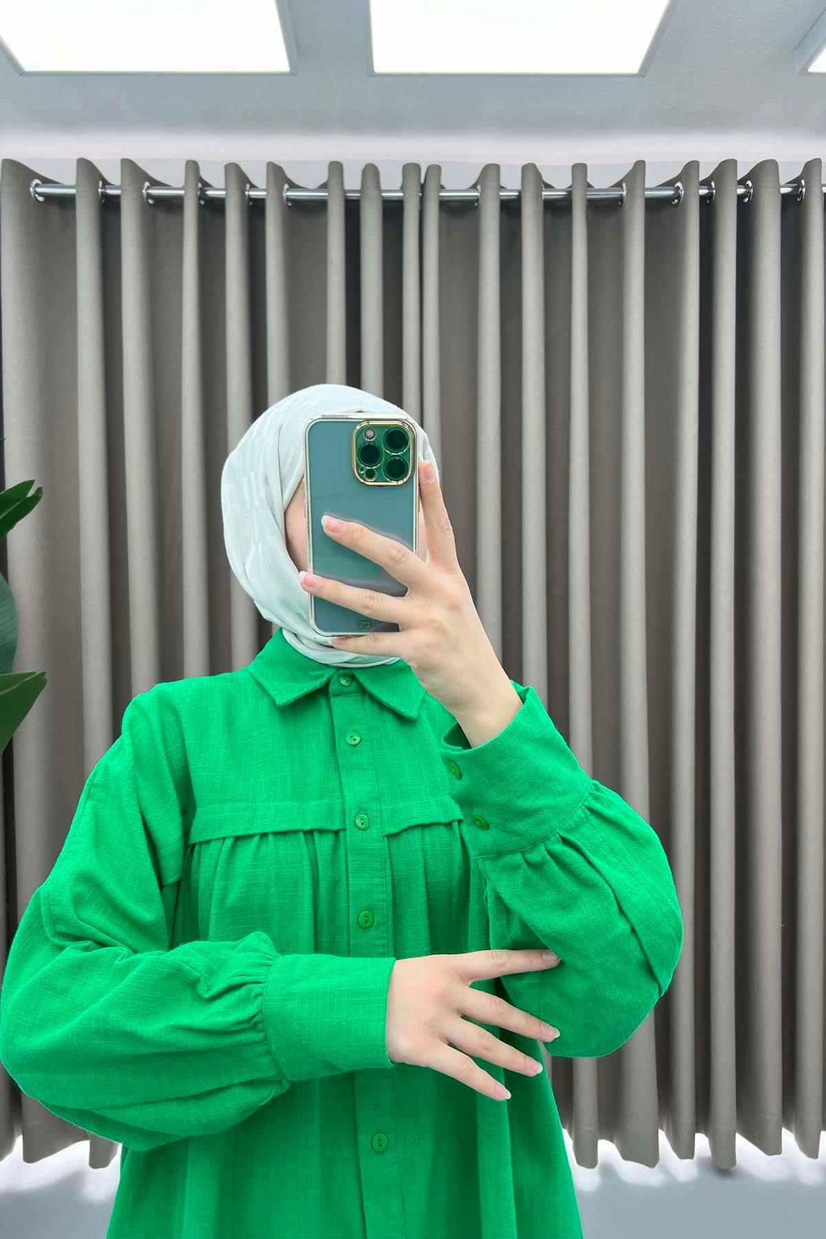 Oversize Keten Takım Yeşil