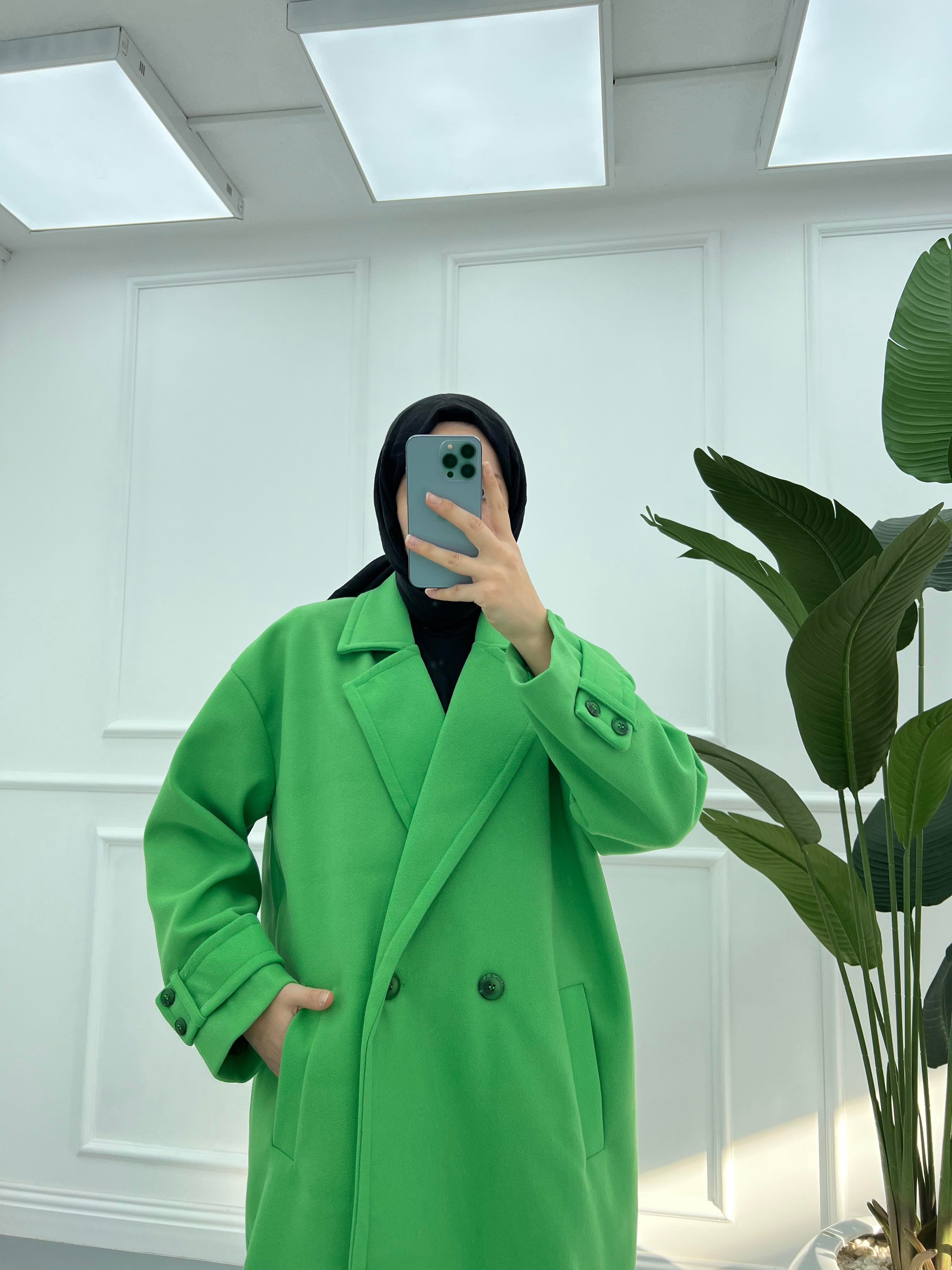 Oversize  Kruvaze Kaban Çimen