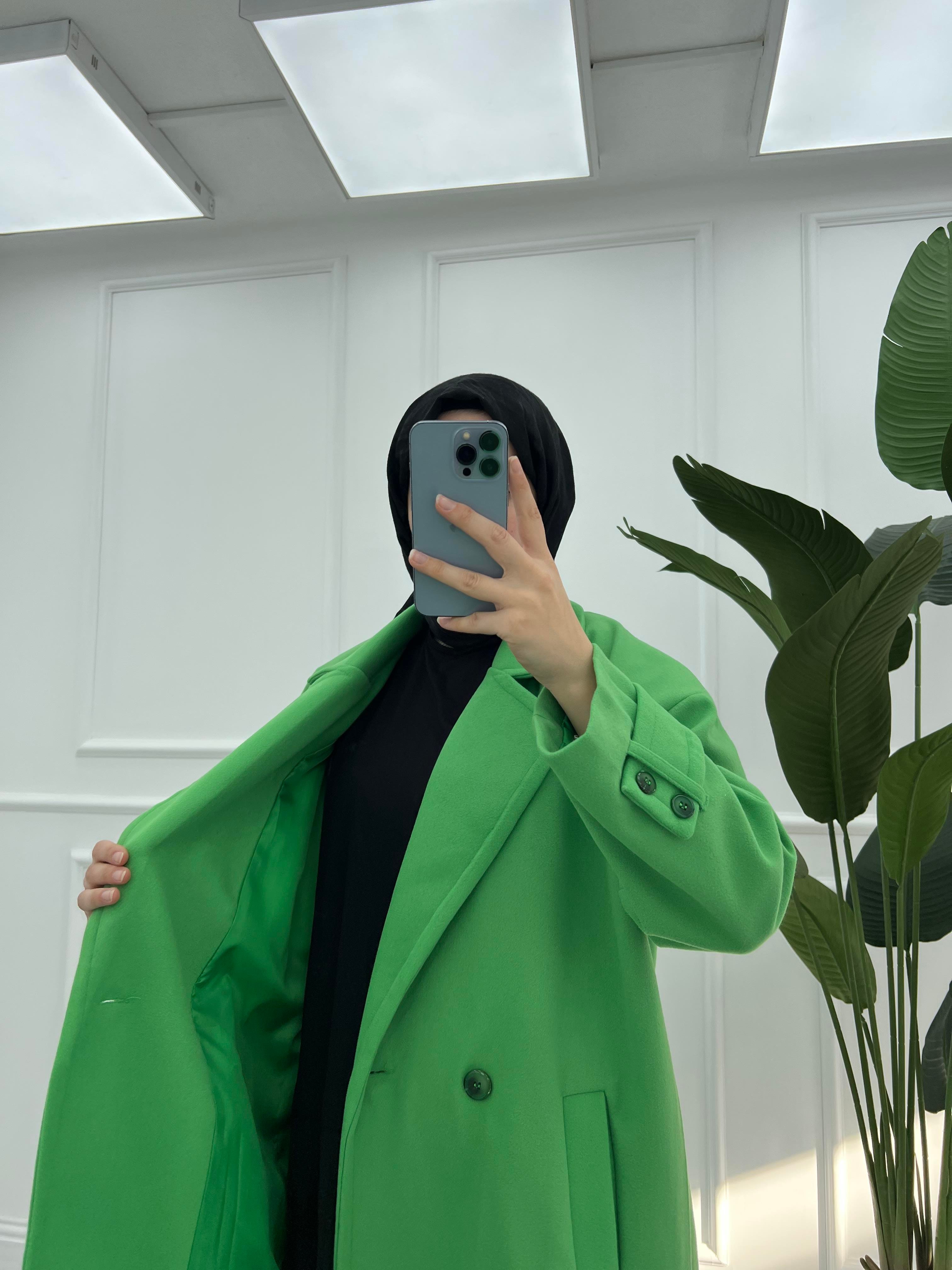 Oversize  Kruvaze Kaban Çimen