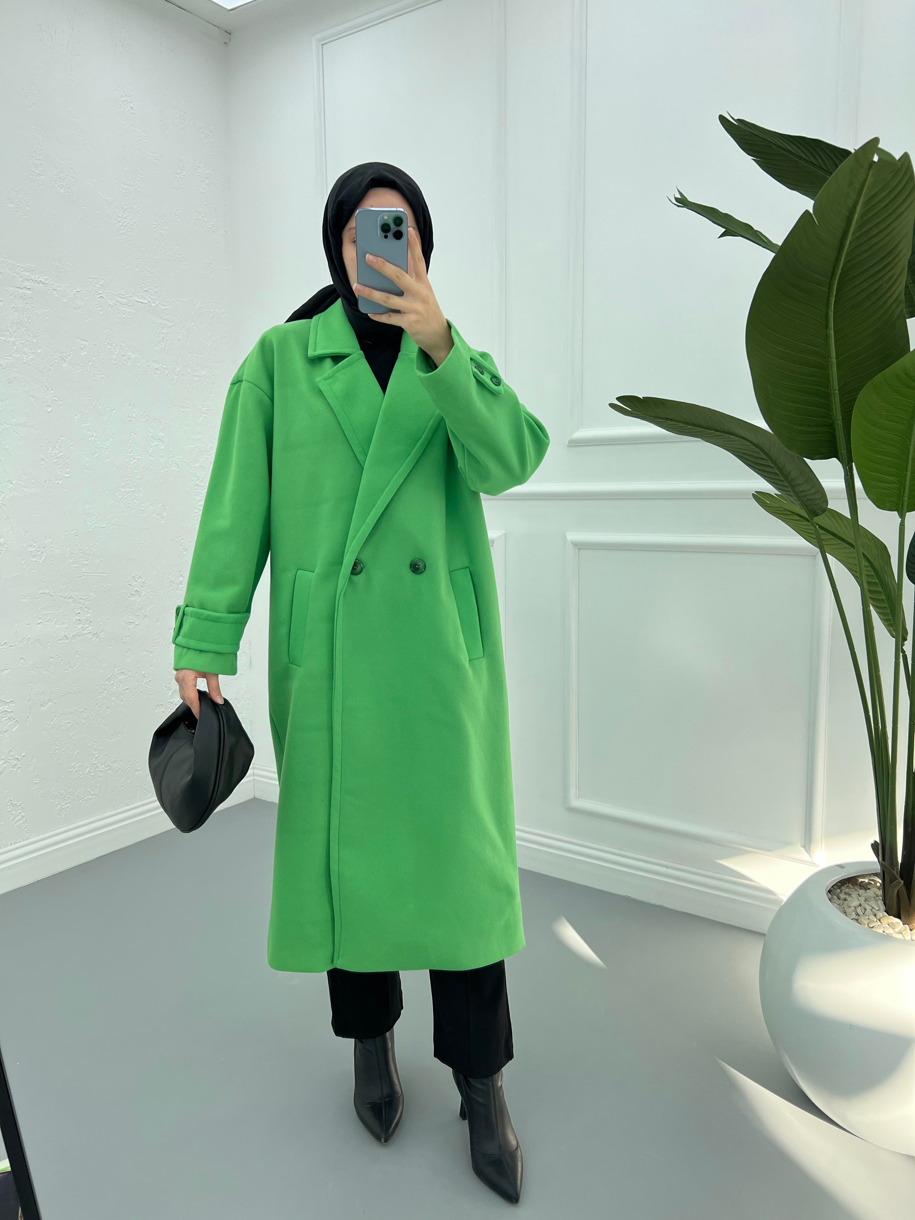Oversize  Kruvaze Kaban Çimen