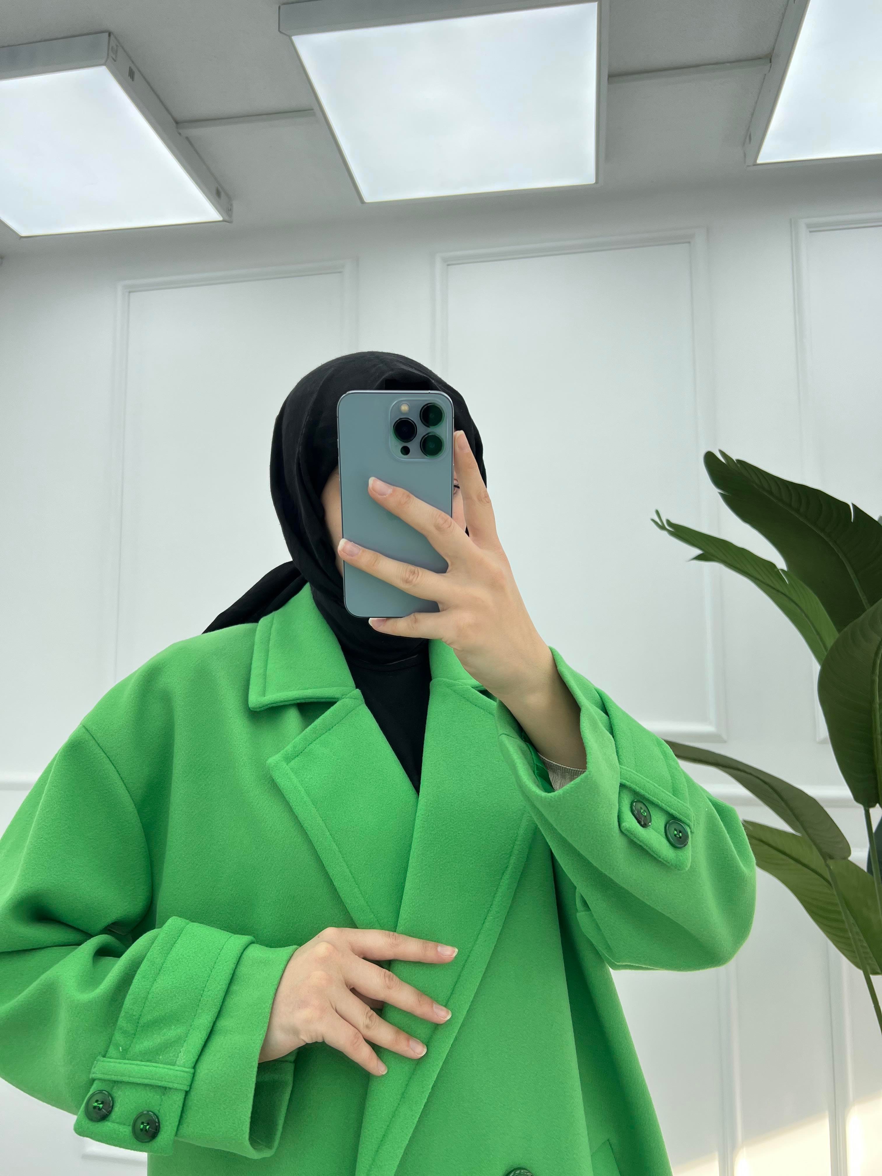 Oversize  Kruvaze Kaban Çimen