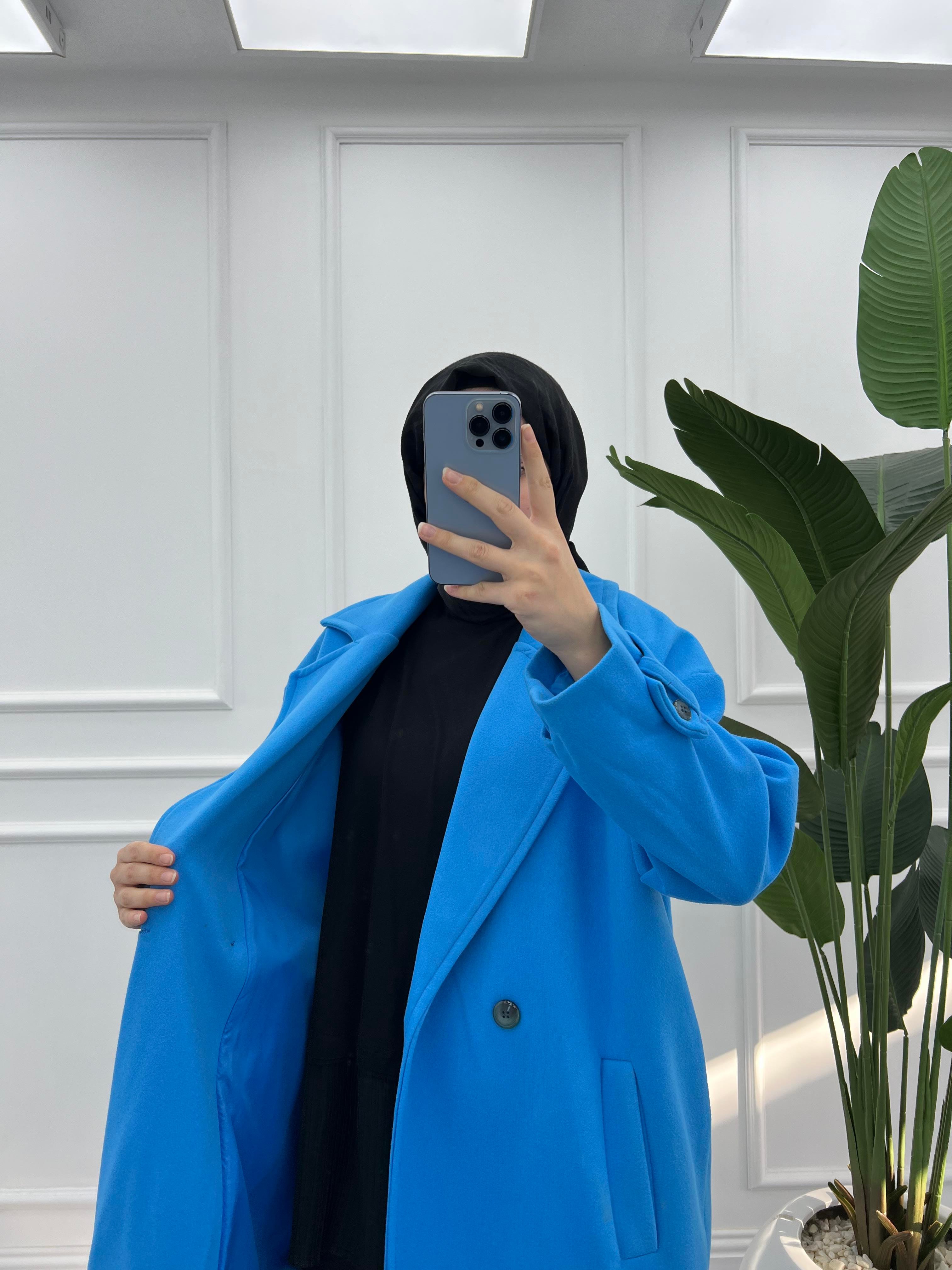 Oversize  Kruvaze Kaban Mavi
