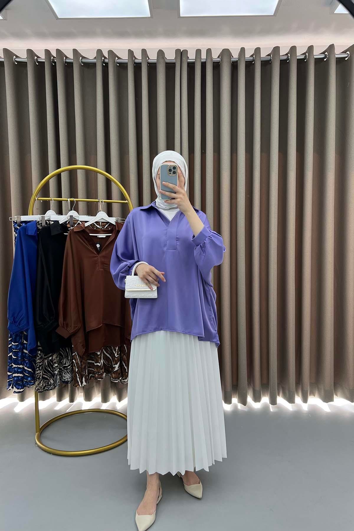 Oversize Saten Gömlek Lila