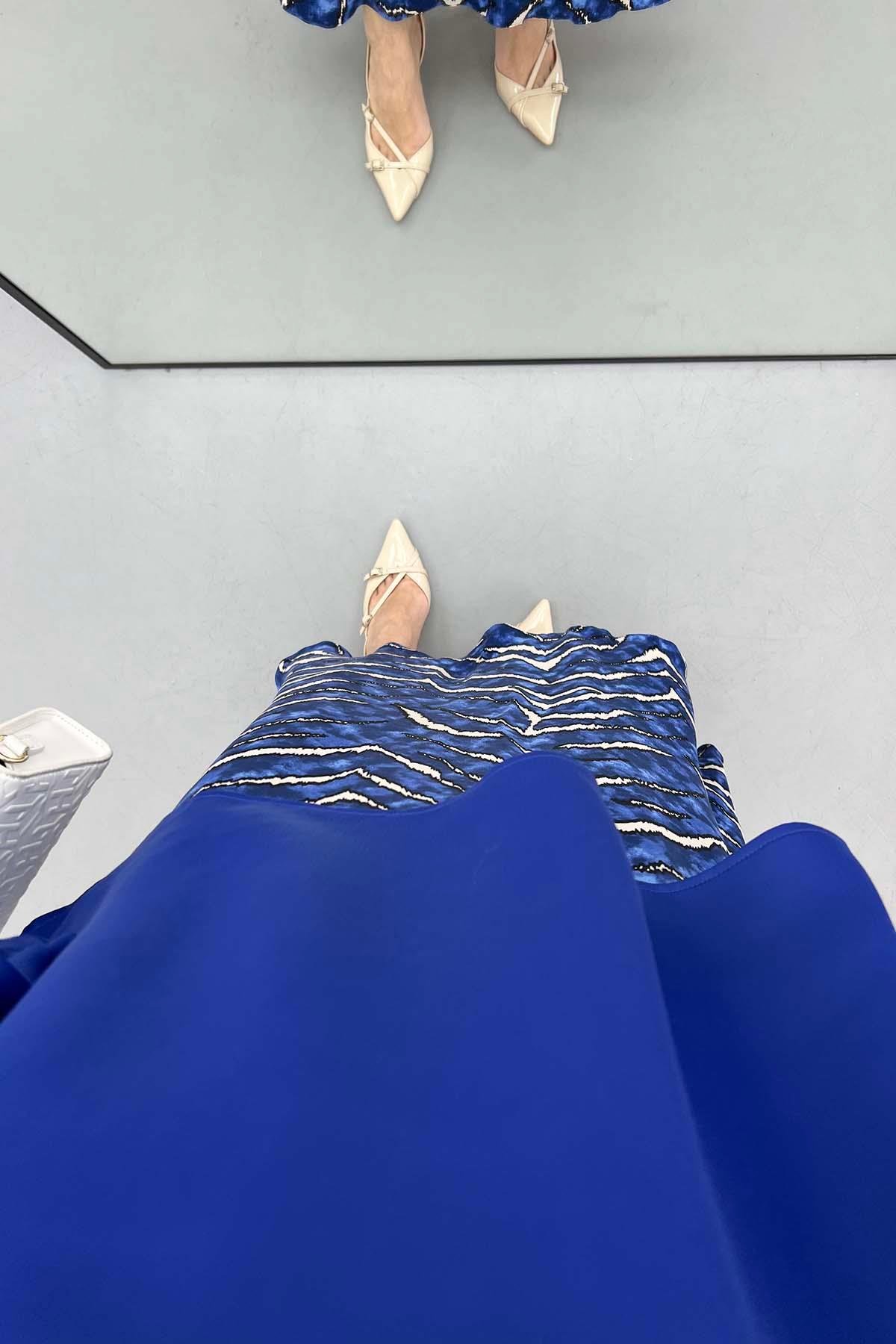 Oversize Saten Gömlek Saks Mavi