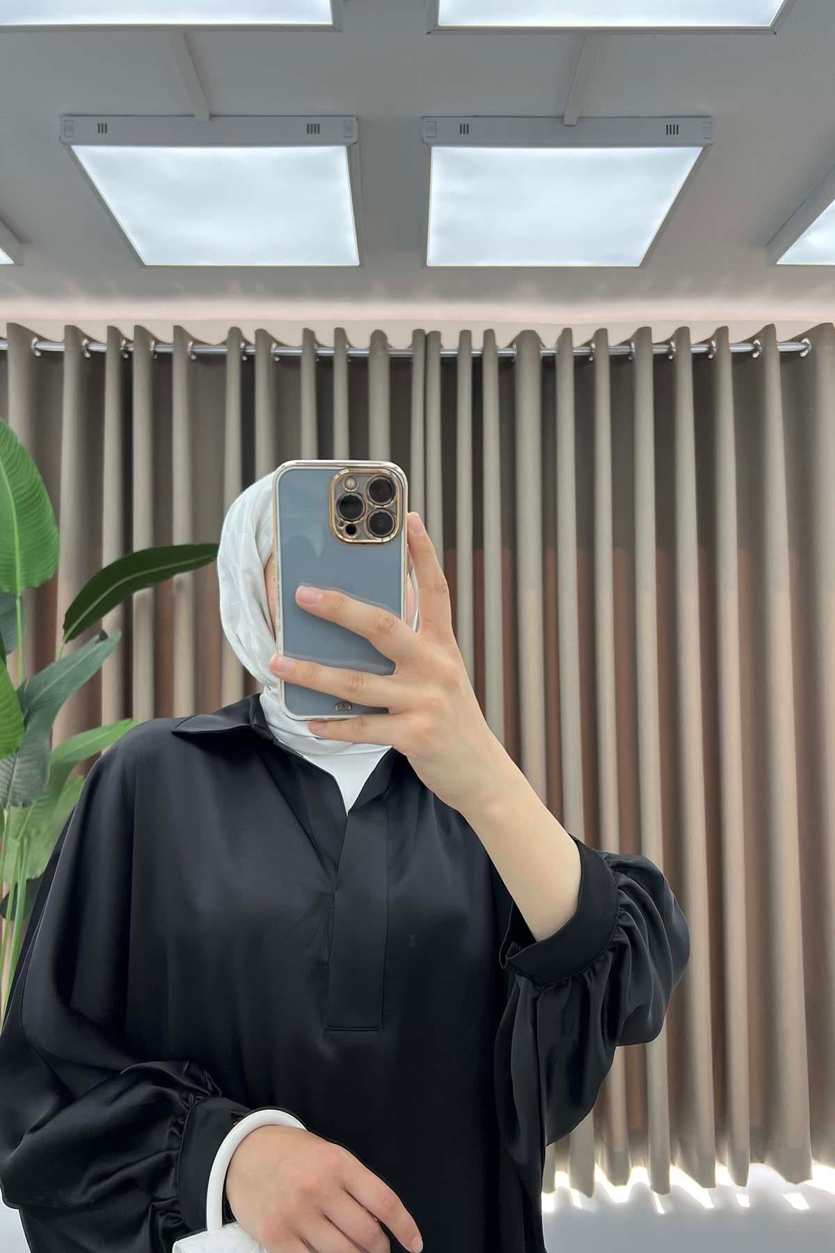 Oversize Saten Gömlek Siyah