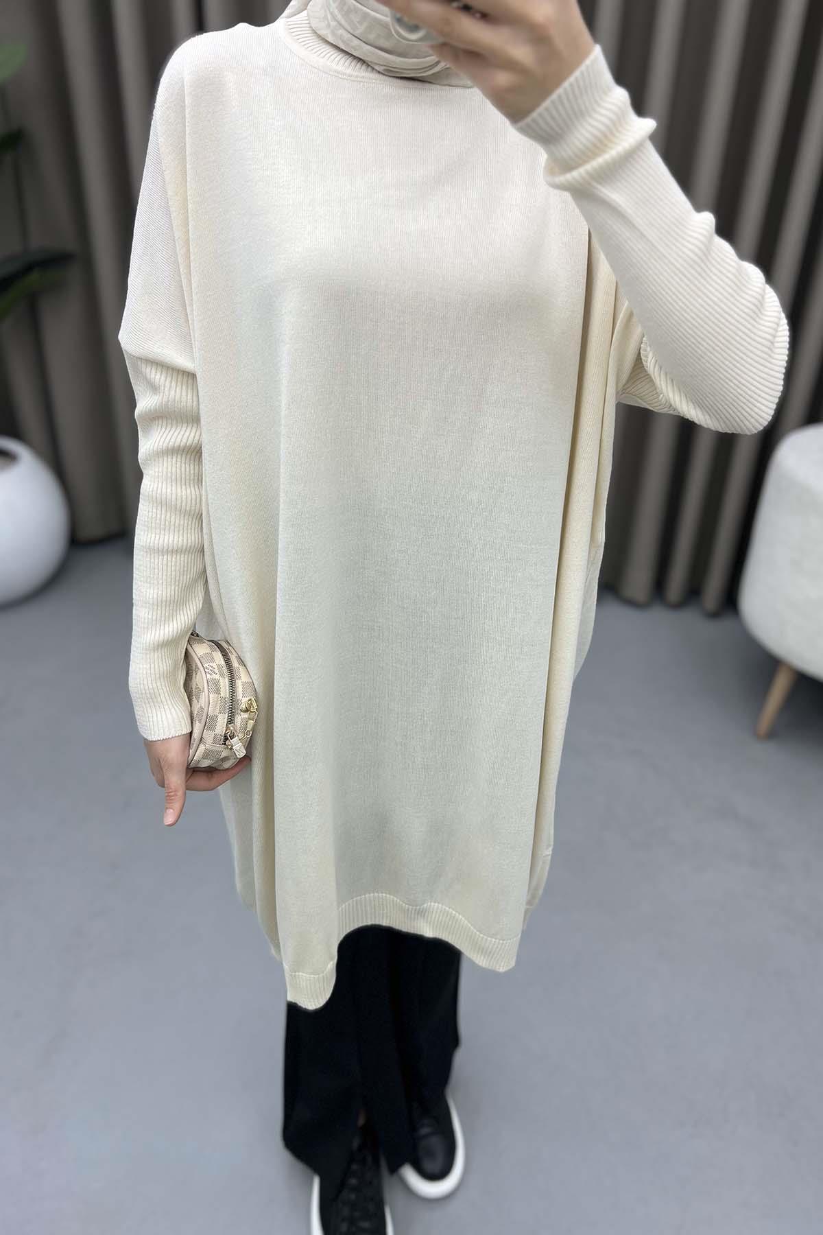Oversize Triko Tunik Ekru