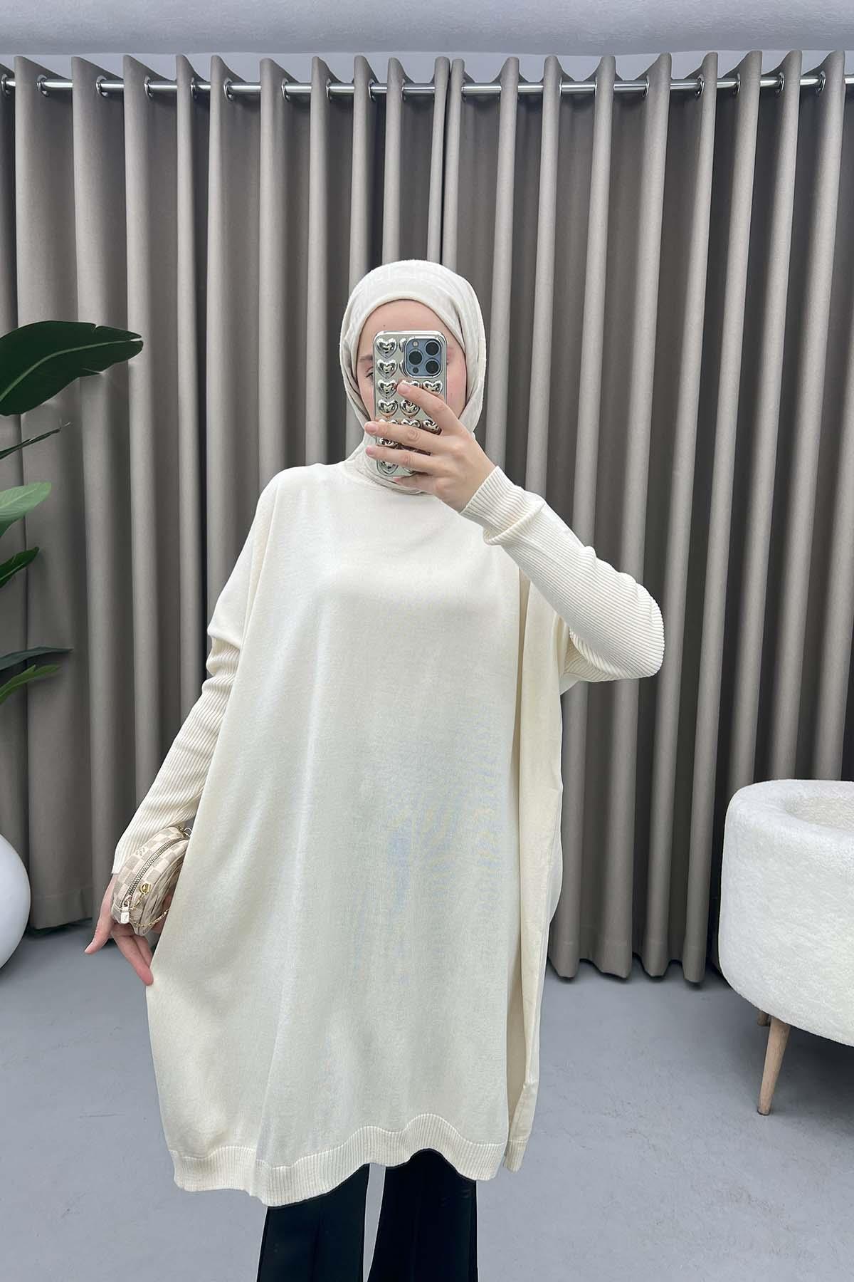 Oversize Triko Tunik Ekru
