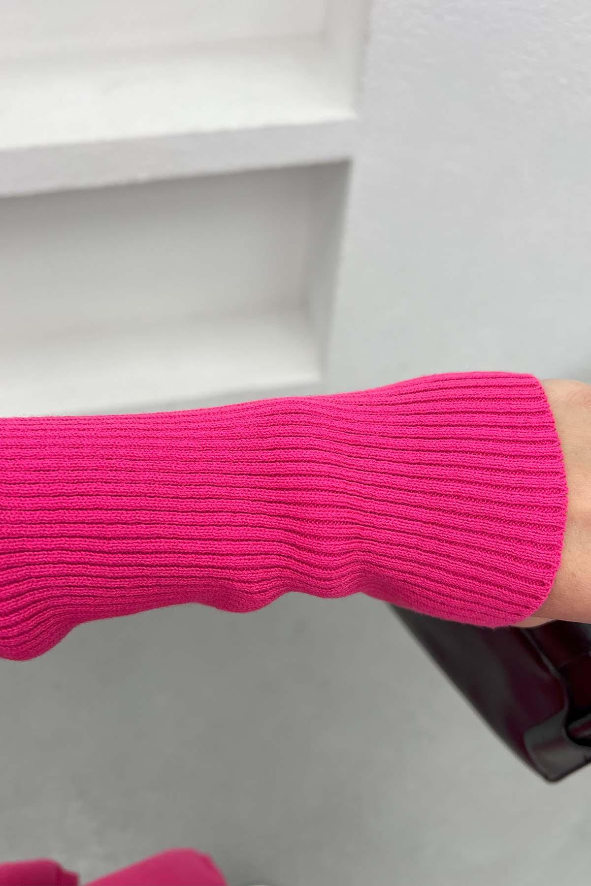 Oversize Triko Tunik Fuşya