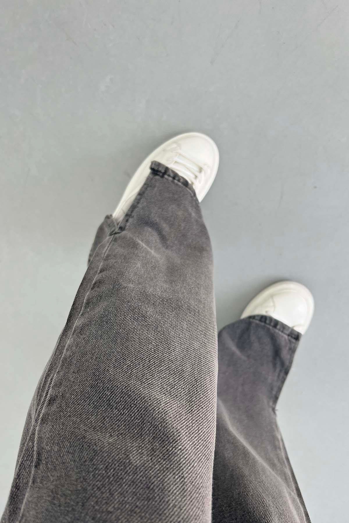 Paça Detaylı Denim Pantolon Füme