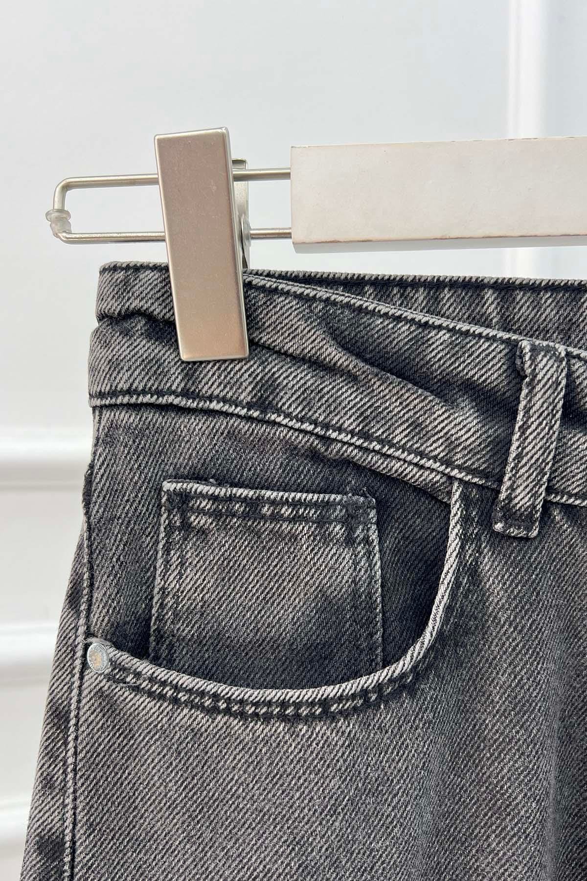 Paça Detaylı Denim Pantolon Füme