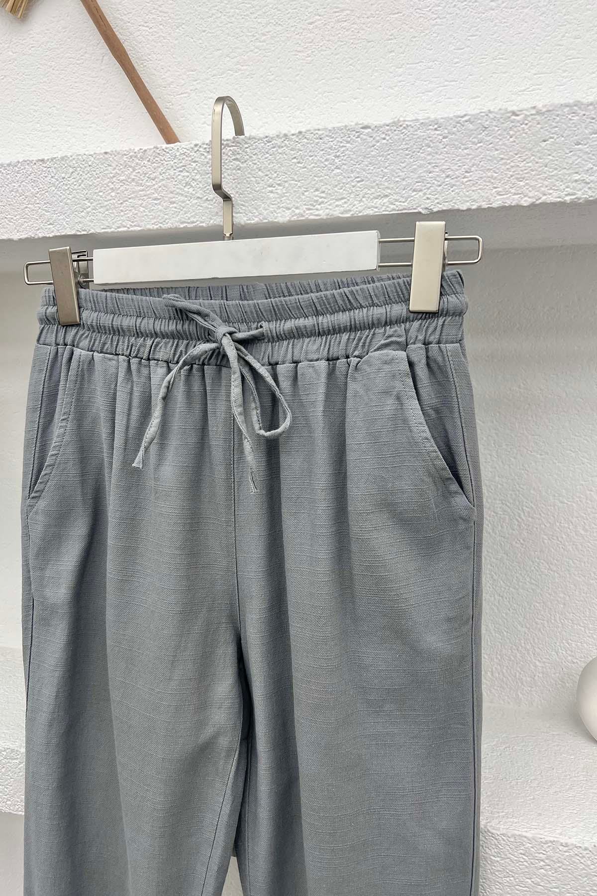 Paça Detaylı Pantolon Gri