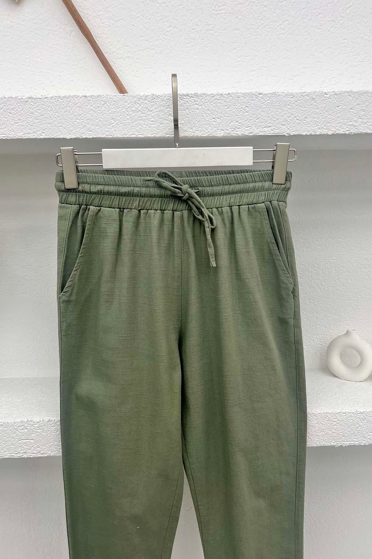 Paça Detaylı Pantolon Haki