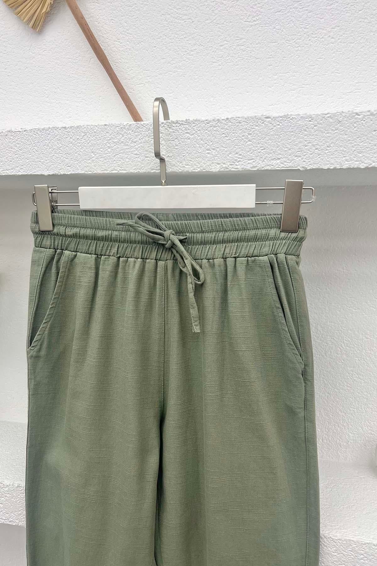 Paça Detaylı Pantolon Haki