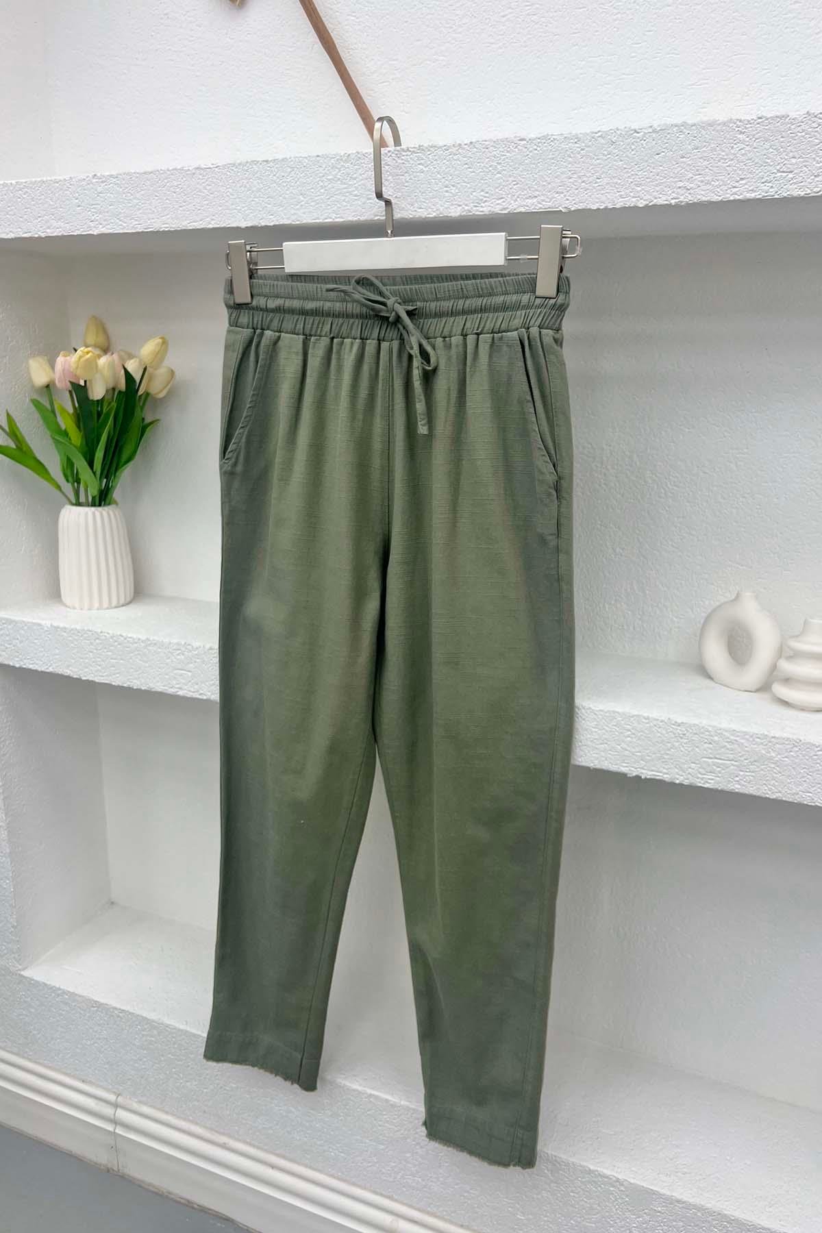 Paça Detaylı Pantolon Haki