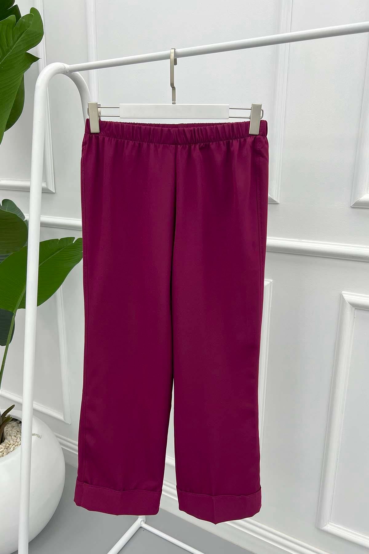 Paça Katlamalı Pantolon Bordo