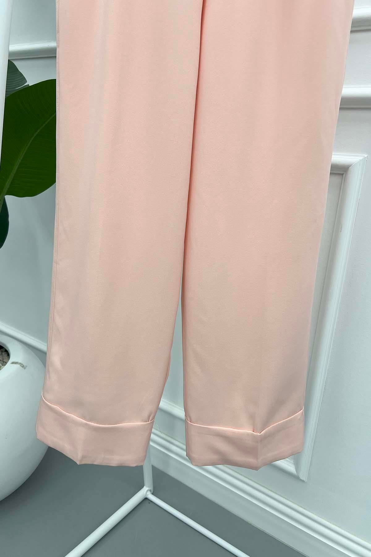 Paça Katlamalı Pantolon Pembe