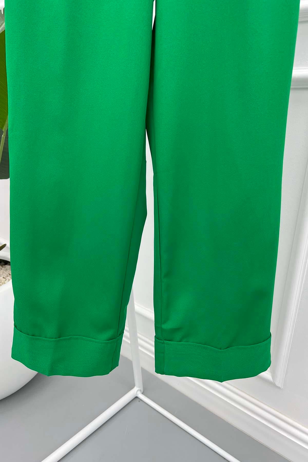 Paça Katlamalı Pantolon Yeşil