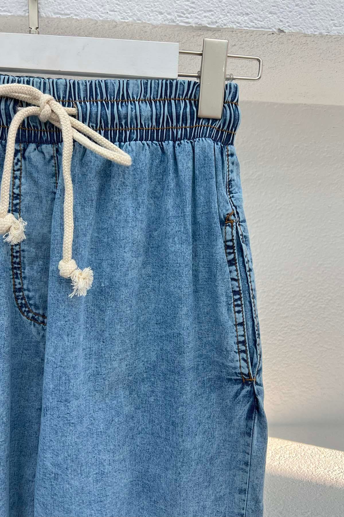 Paça Lastikli Kot Pantolon Mavi