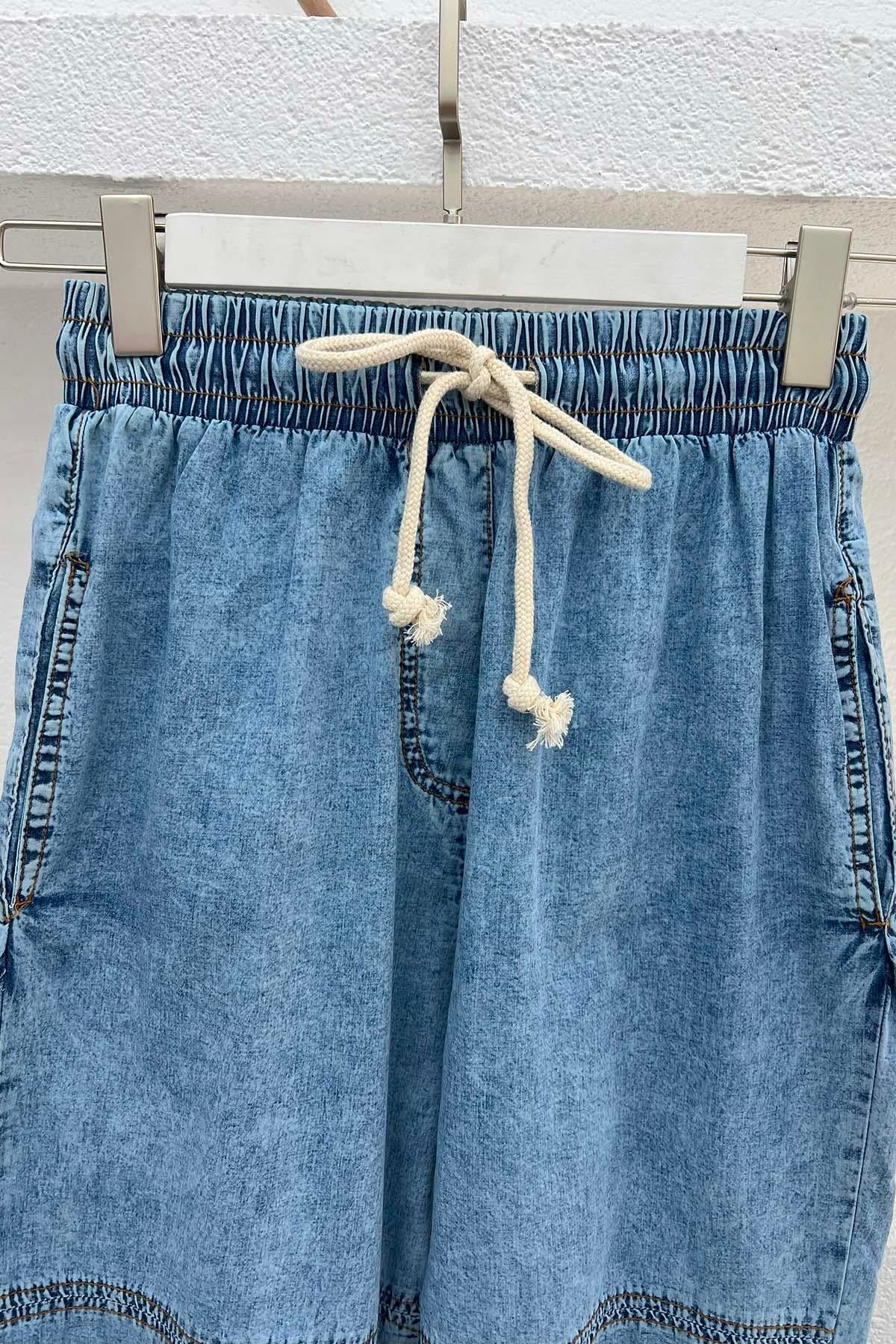 Paça Lastikli Kot Pantolon Mavi
