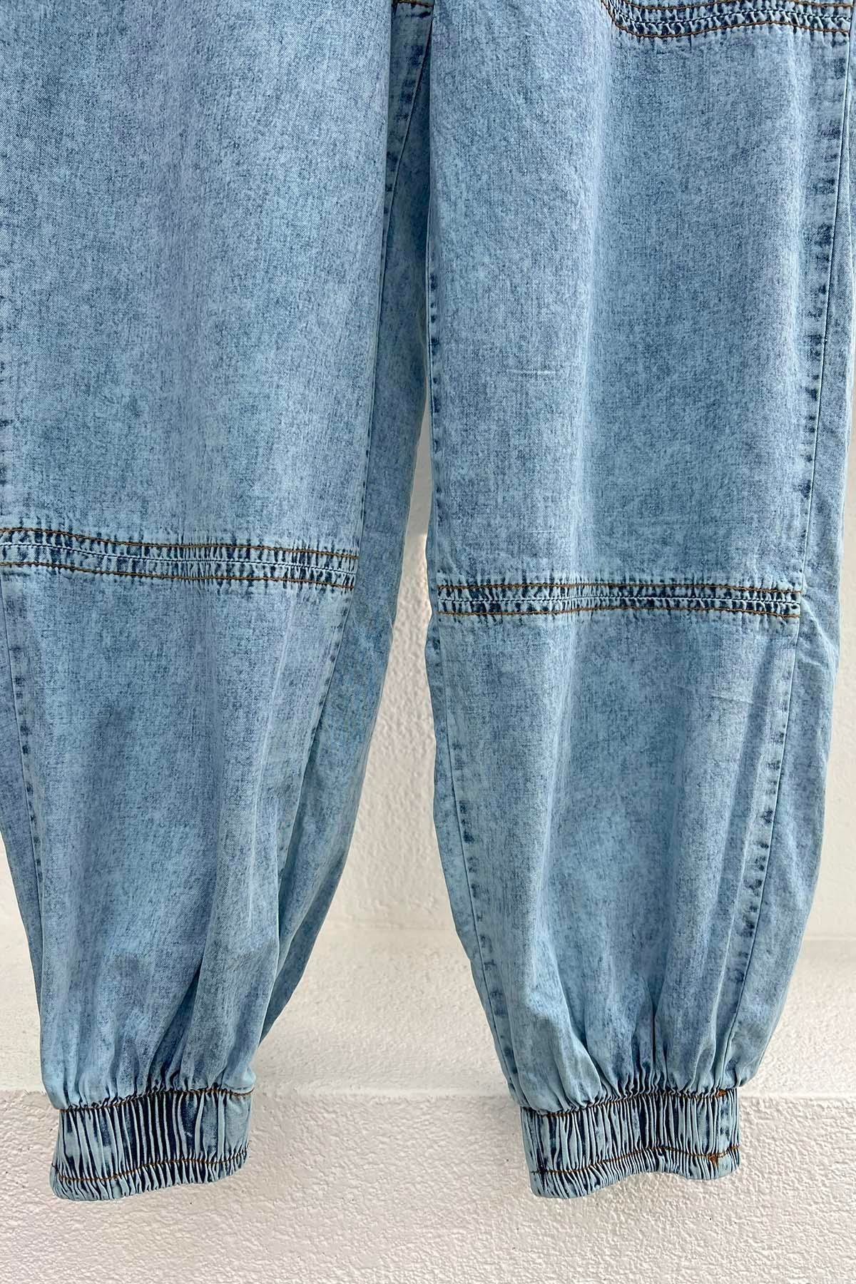 Paça Lastikli Kot Pantolon Mavi