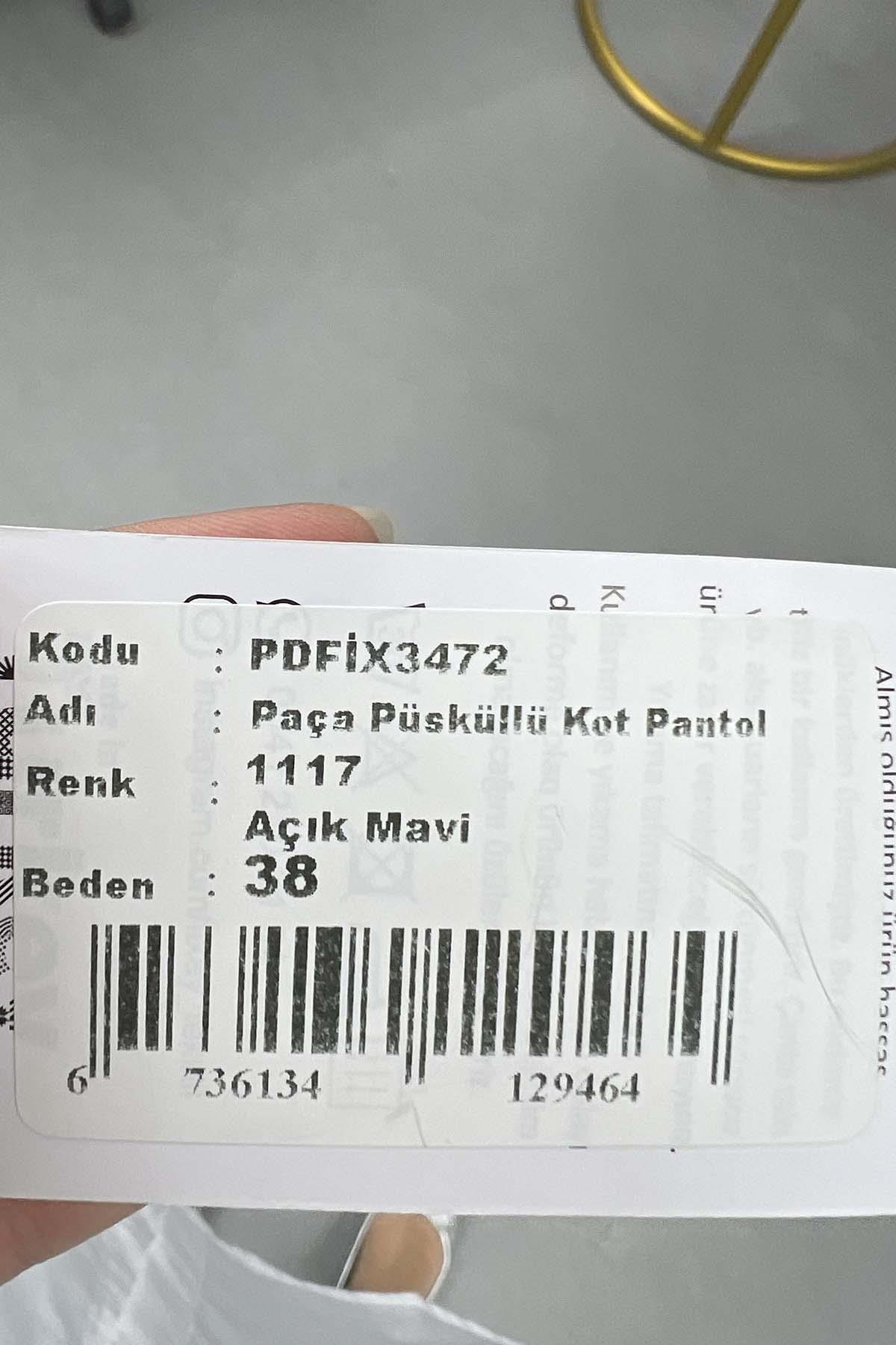 Paça Püsküllü Kot Pantolon Açık Mavi