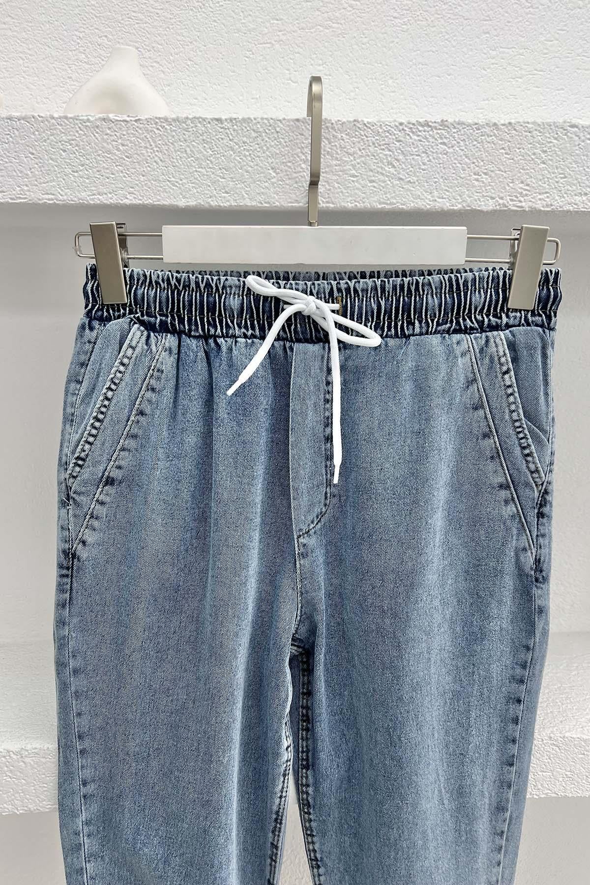Paça Püsküllü Kot Pantolon Mavi