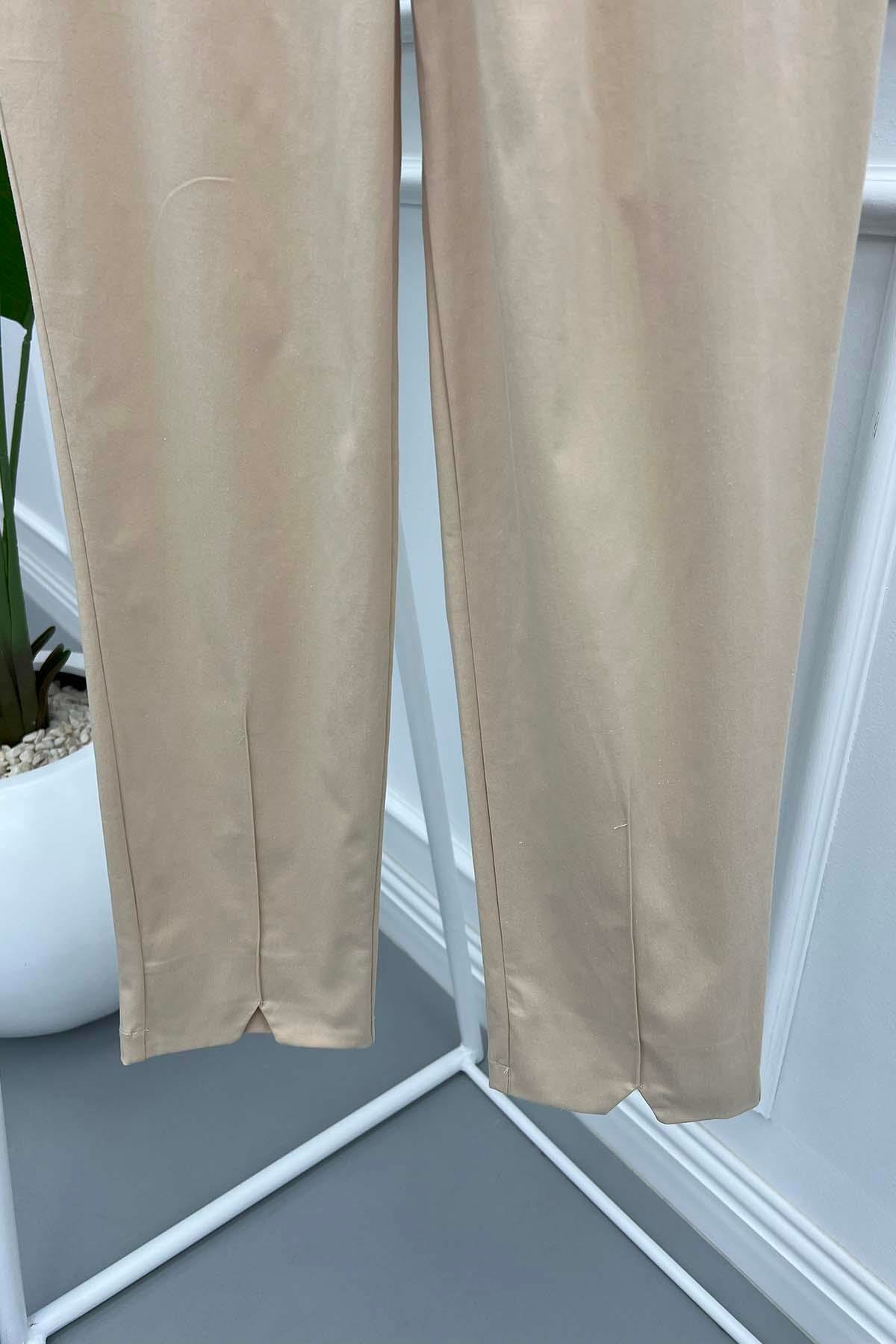 Paça Yırtmaçlı Pantolon Bej