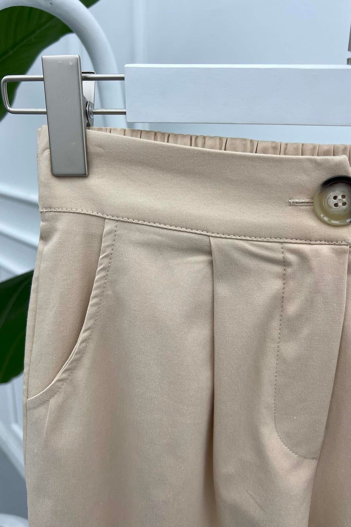 Paça Yırtmaçlı Pantolon Bej
