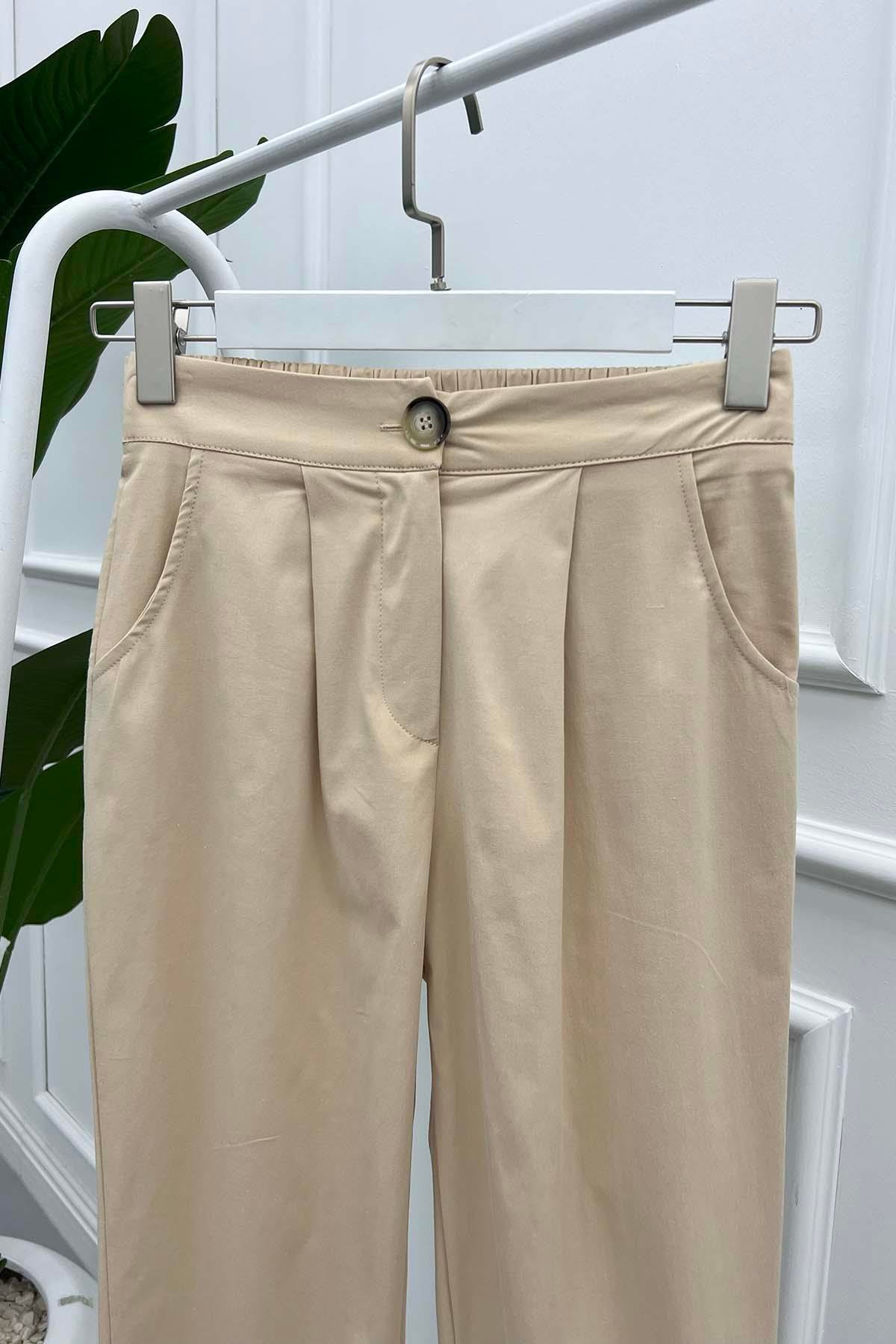 Paça Yırtmaçlı Pantolon Bej