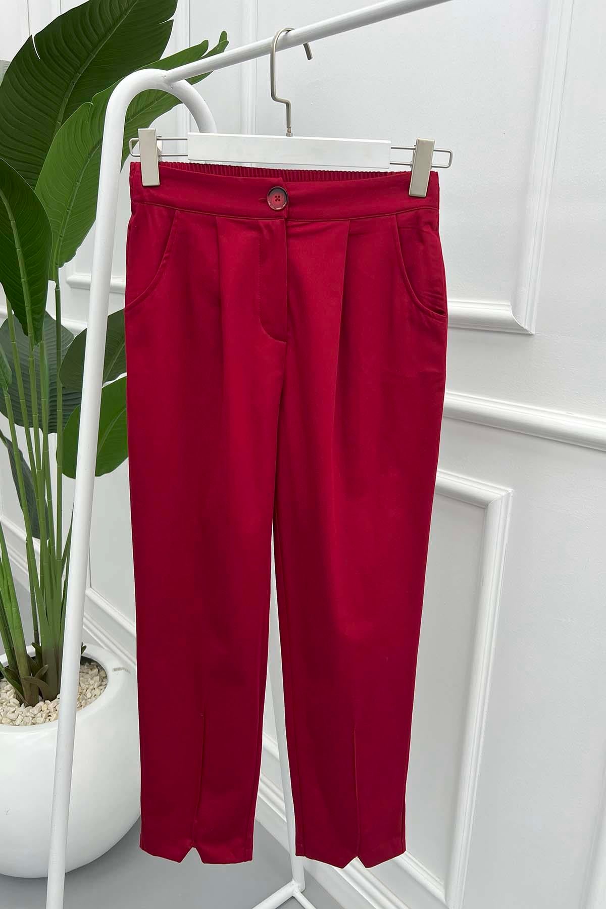Paça Yırtmaçlı Pantolon Bordo