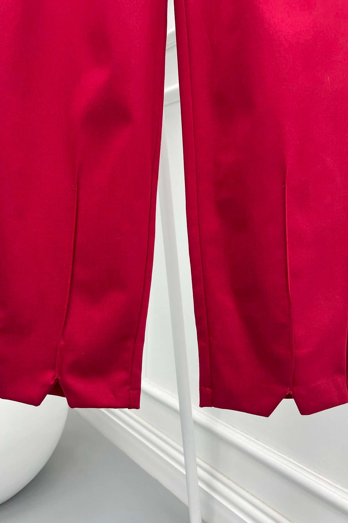 Paça Yırtmaçlı Pantolon Bordo