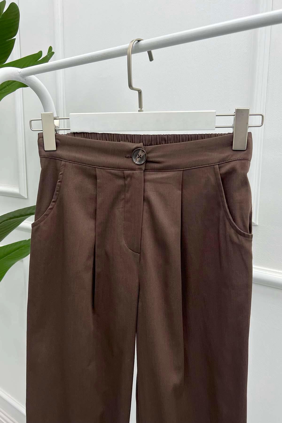 Paça Yırtmaçlı Pantolon Kahve