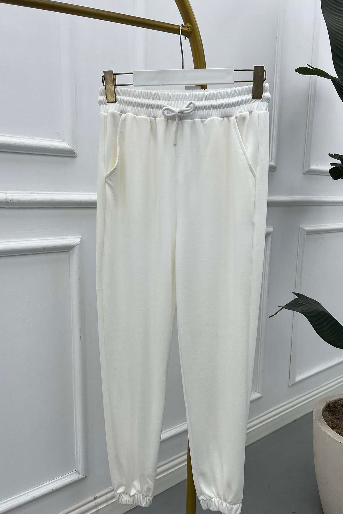 Paçası Lastikli Oysho Pantalon Beyaz