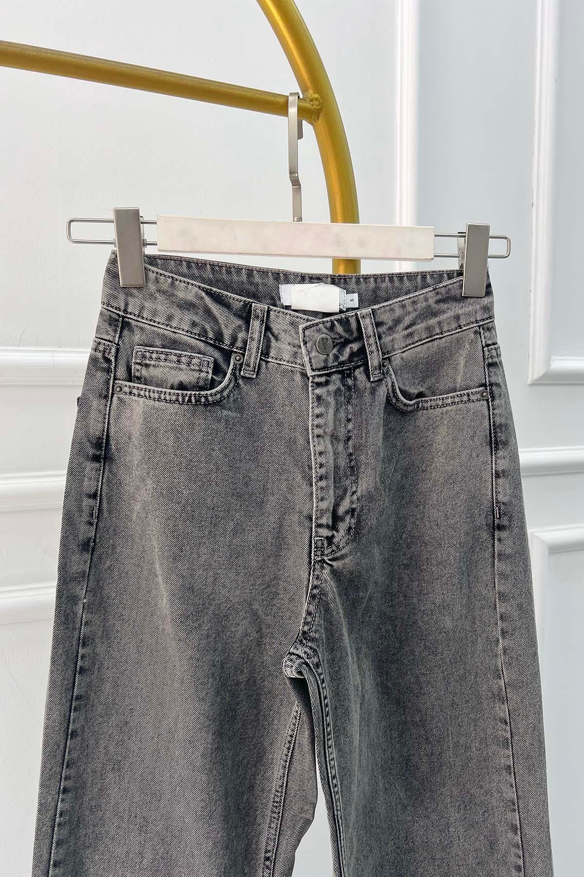 Paçasu Tüy Detaylı Kot Pantolon Antrasit