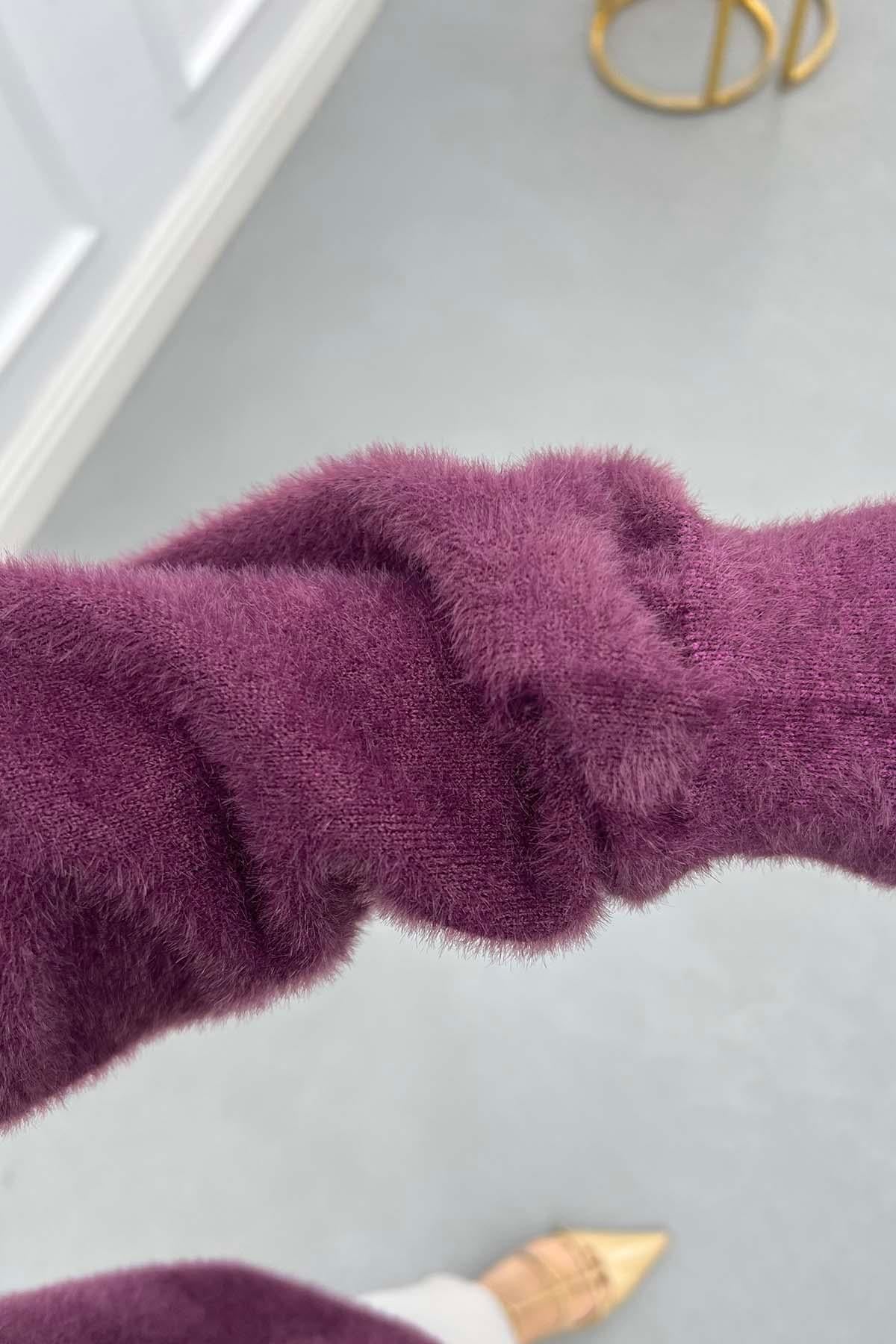 Papyon Detaylı Angora Kazak Mürdüm