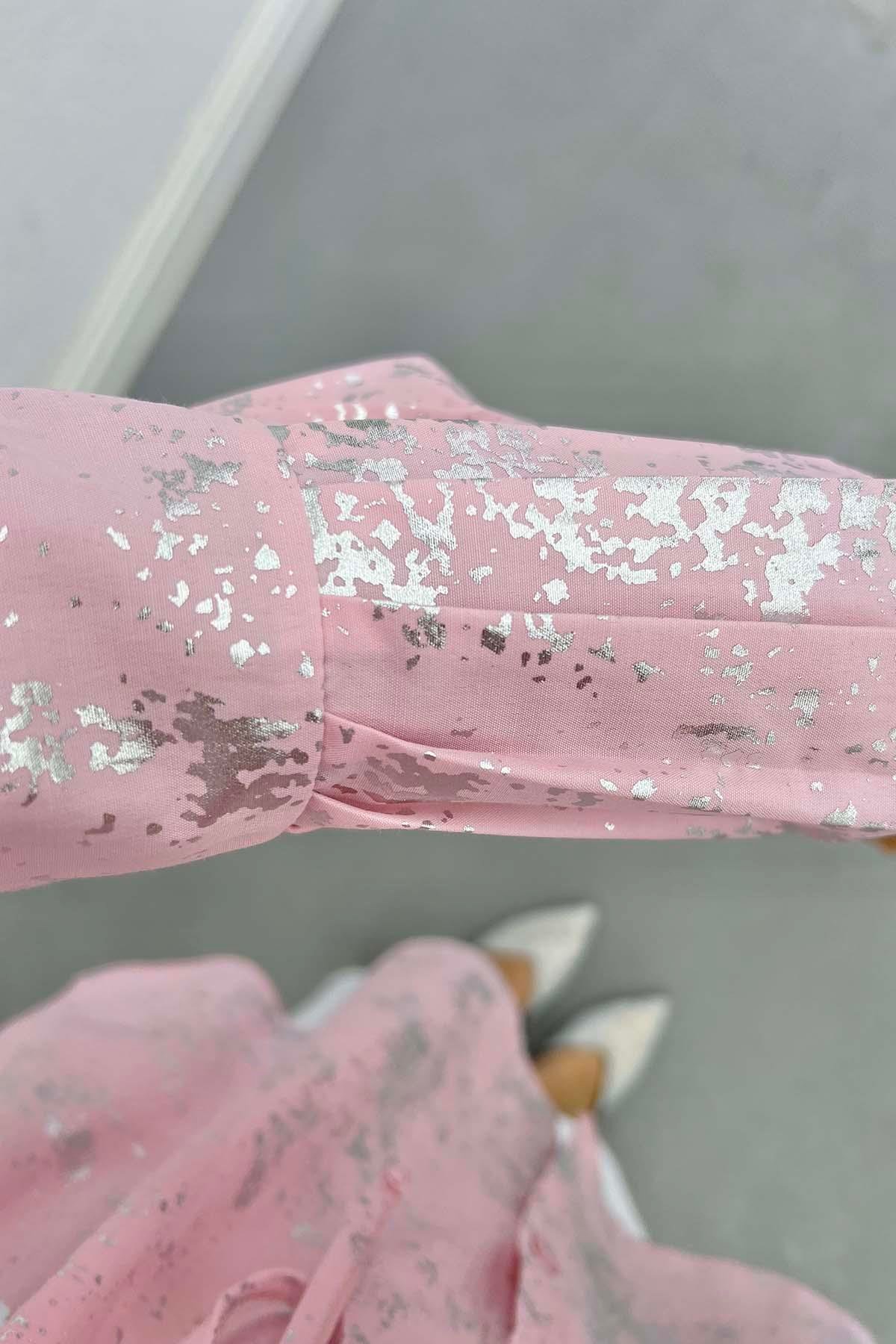 Parlak Desenli Bağlamalı Tunik Pembe