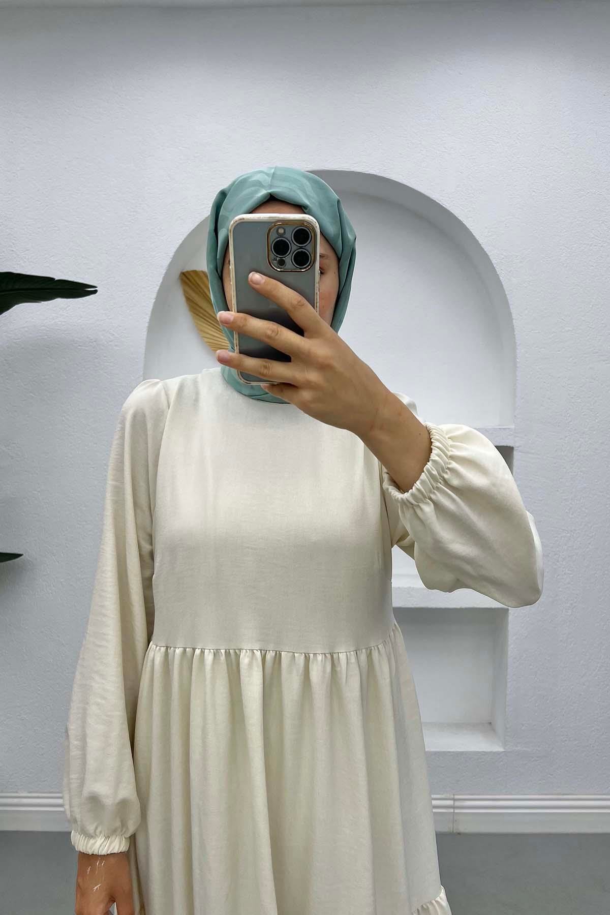 Patlı Elbise Krem