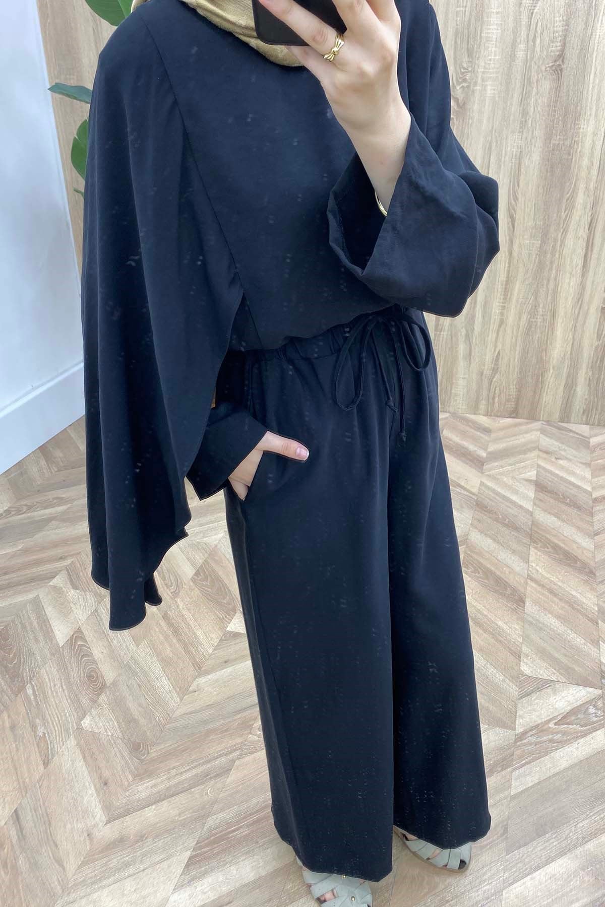 Pelerin Kollu Zeta Takım Siyah