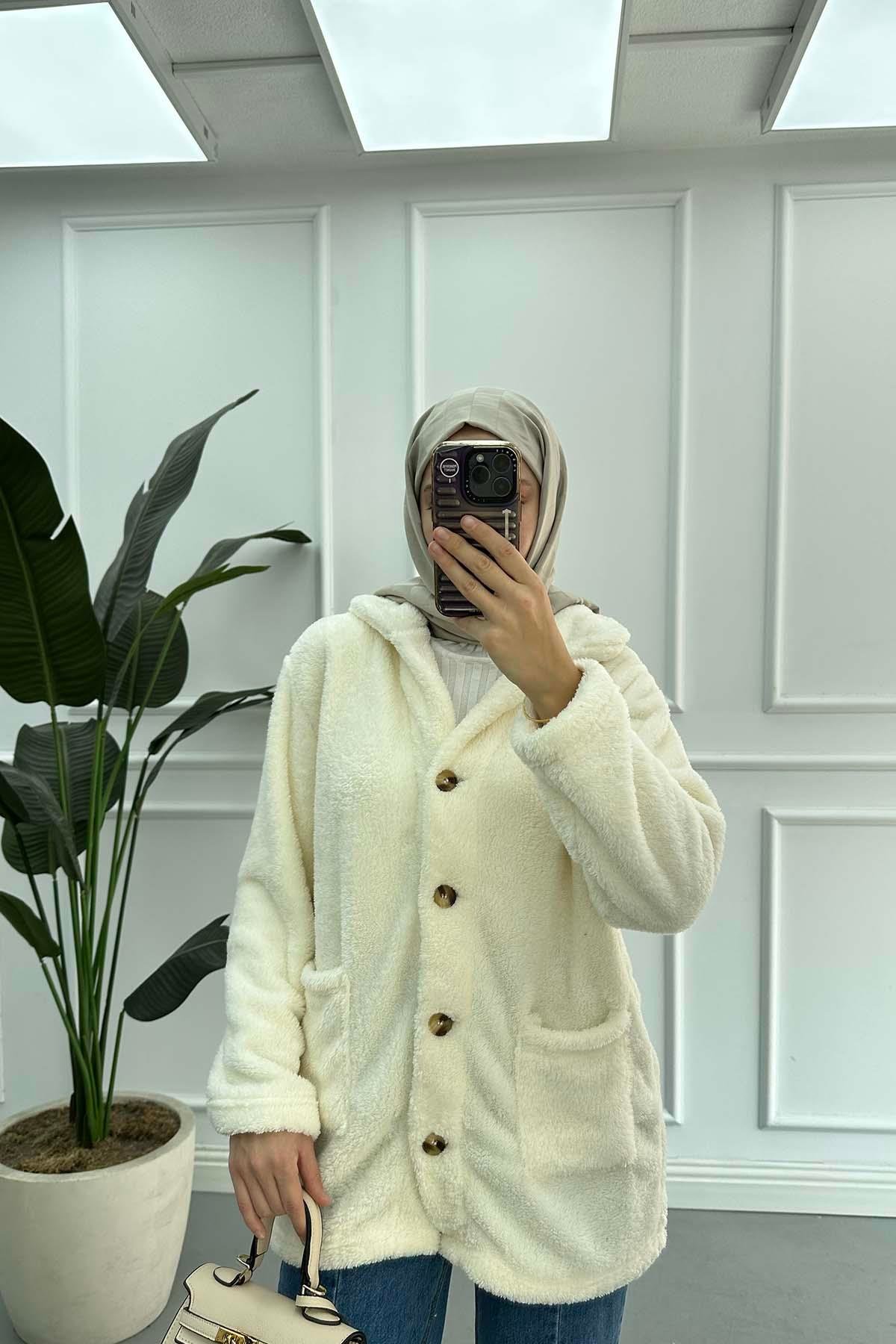 Peluş Ceket Ekru
