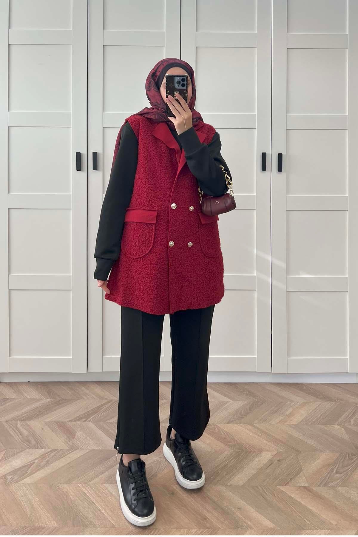 Peluş Yelek Bordo