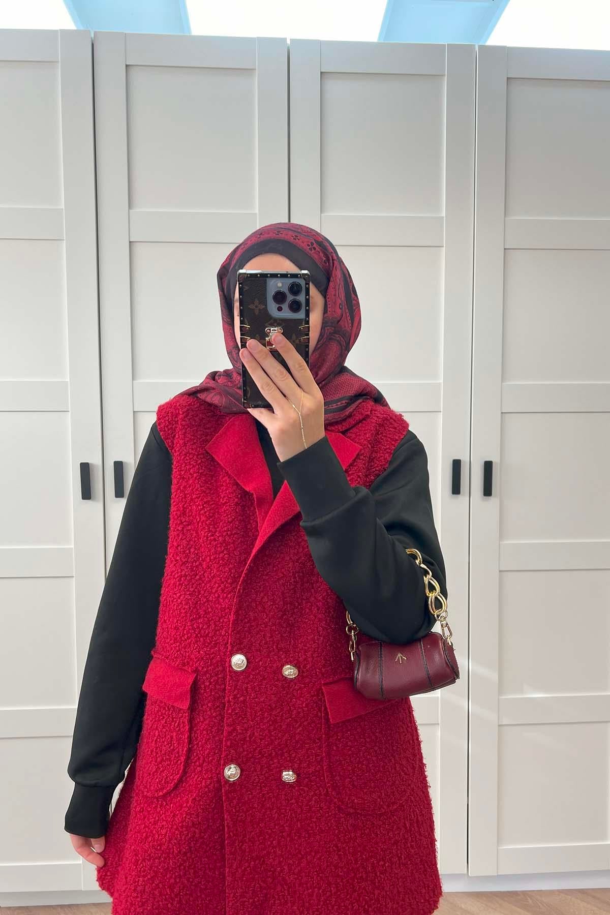 Peluş Yelek Bordo